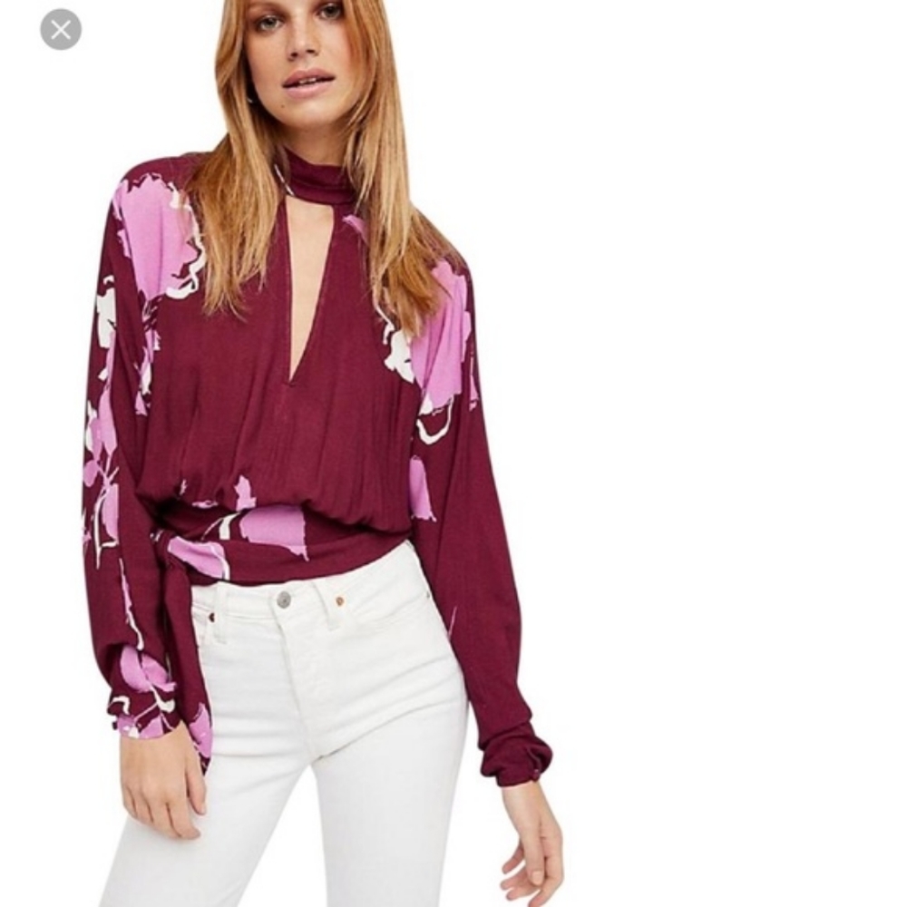 Free People - Say You Love Me Blouse in Plum Floral - Size S